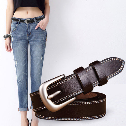2017 hotsales Women's strap brief plain belt all-match vintage cowhide decoration pin buckle jeans solid belt Genuine leather