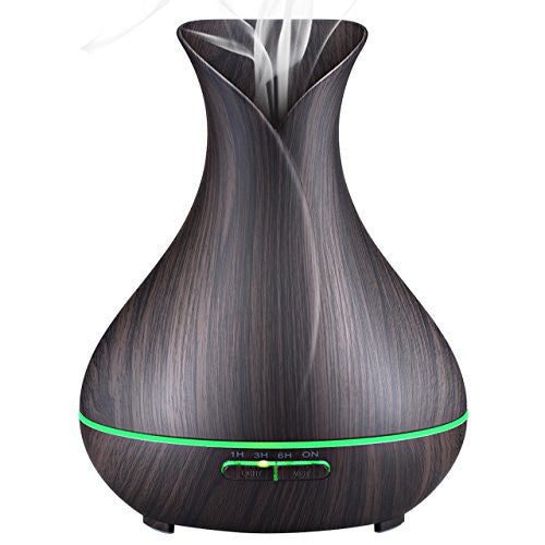 Homasy 400ML Essential Oil Diffuser, Ultrasonic Aromatherapy Cool Mist Humidifier with 14 -Color LED Light, Wood Grain Design, 4 Timer Settings for Office, Kids’ Room, Spa