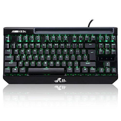 Rii K63C Mechanical Gaming Keyboard ,87keys Anti-ghosting PC gaming keyboard,Blue switch with 3 Macro Keys (Green-Backlit, 87Keys)