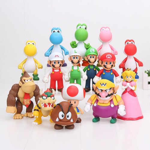 8 - 15cm Super Mario Bros Bowser Koopa Yoshi Mario Luigi Mushroom PVC Figure Toys children gift